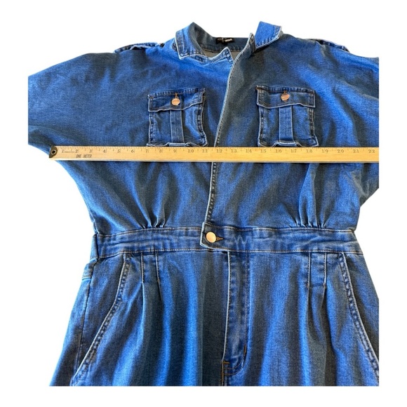 Fashion Nova Womens Denim Jumpsuit L Jean Coveralls Vintage Snap Front - Picture 10 of 14